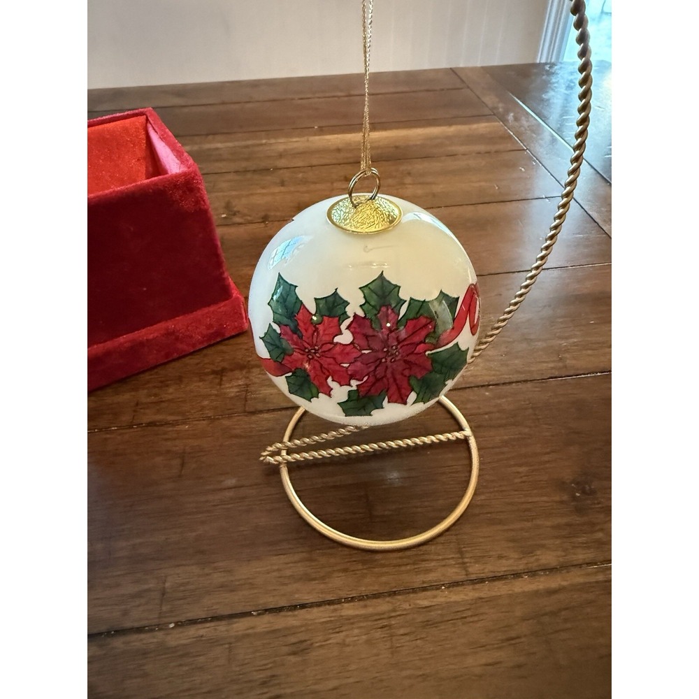 Glass Poinsettia JC Penny Ornament Red Velvet Boxed